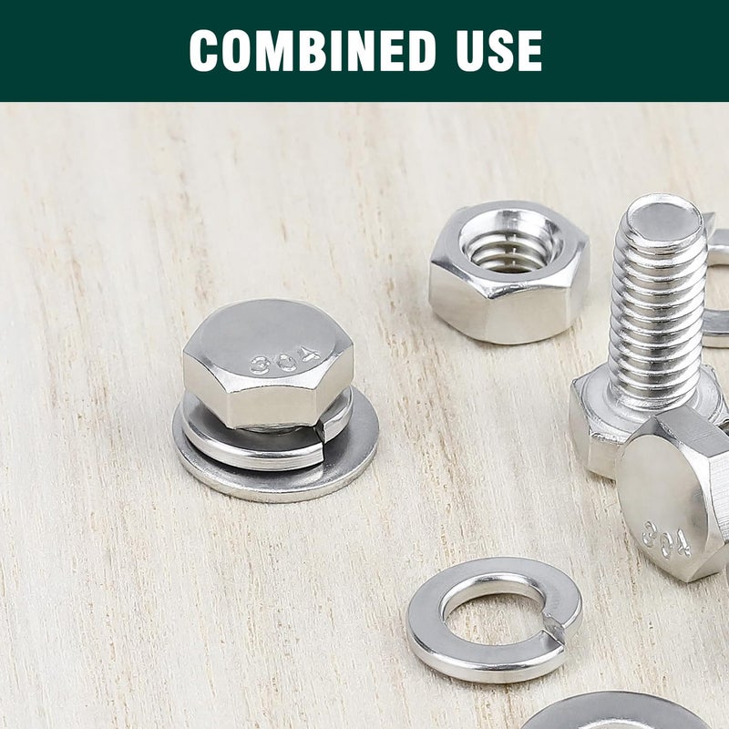 EASTLO (10 Sets) 1/4-20 x 3/4" Hex Bolt and Nut Kit, 304 Stainless Steel (18-8), Fully Threaded, Flat & Lock Washers Included - Image 4